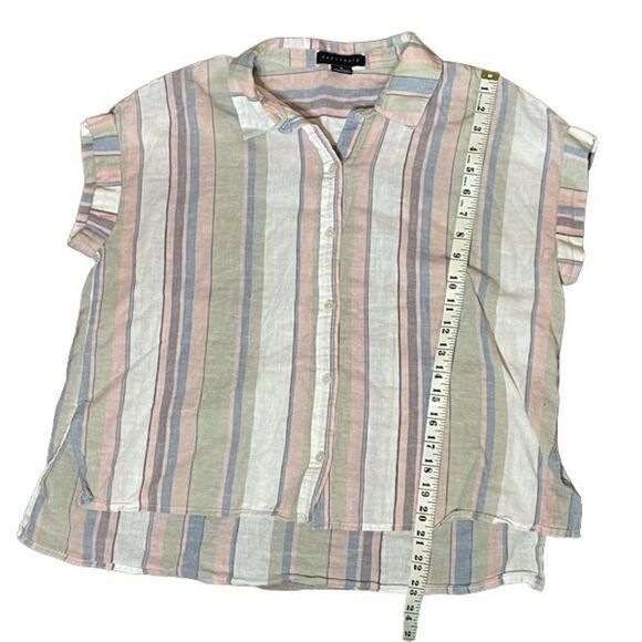 SANCTUARY SHORT SLEEVED Striped Button-Up Blouse Size Small - Picture 6 of 6